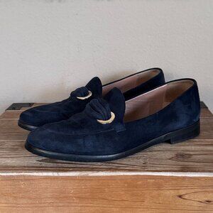 Pollini Made in Itlay Blue Suede Silver Grommet Slip On Flat Loafer Size‎ 39 8.5
